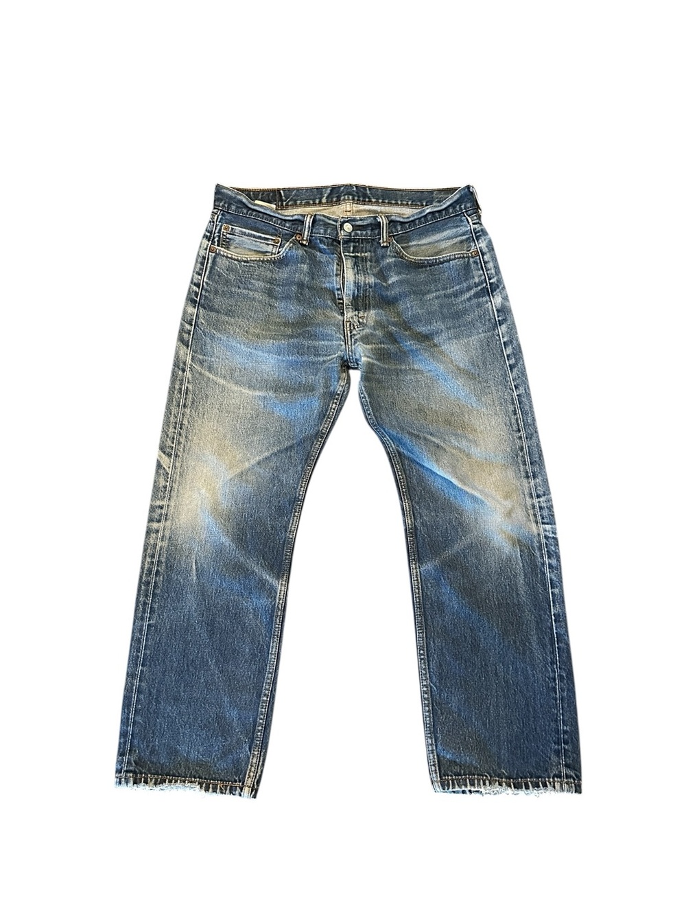Levis 505 Straight Fit Denim Jeans Mens 36x29 Stone Wash Zipper Fly 5 Pockets